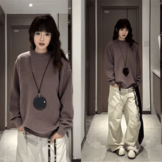 重磅秋冬男女纯色打底针织衫圆领套头半高领毛衣美式复古休闲上衣，男装T恤，电商A443