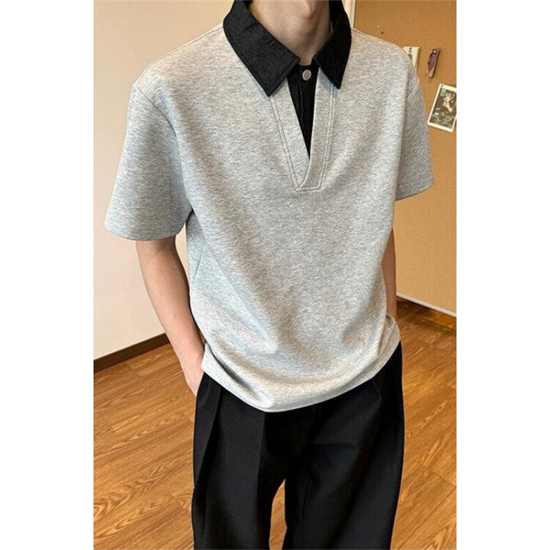 假两件polo衫男款痞帅高级感翻领正肩短袖t恤夏季cleanfit五分袖,男装Polo衫,星座1116A（原606A-3）