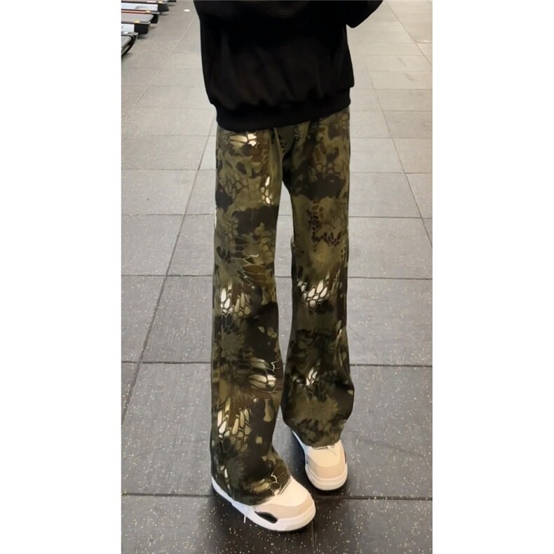 迷彩微喇潮流蛇纹新款秋冬流行美式牛仔裤工装裤迷彩裤男裤子,男装牛仔裤,星座302B
