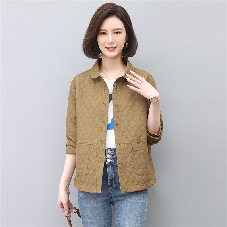2024春秋新款妈妈春秋装格子时尚短外套女大码宽松夹克上衣,女装短外套,忆绮罗