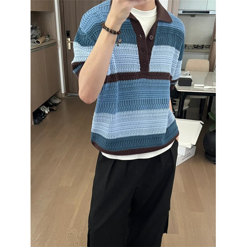 翻领短袖polo衫夏季镂空潮流新款百搭上衣-KS62-P41-网络图,男装T恤,星座1002-2