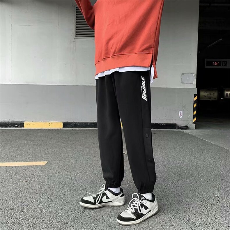 潮牌直筒宽松休闲裤束脚排扣运动裤九分裤学生百搭长裤K1134-P32,男装休闲裤,星座512-2