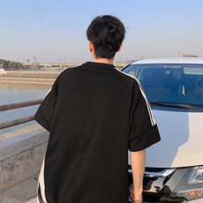 得物抖音品质二开240克重磅宽松纯棉美式高街半杠织带短袖T恤，男装T恤，电商A486