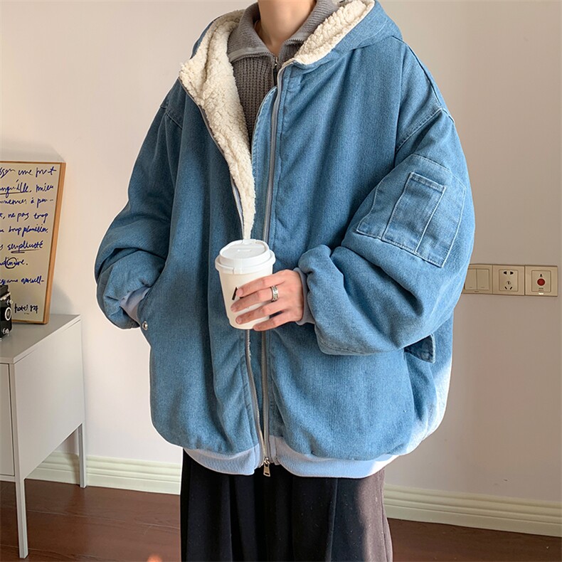 控价158牛仔棉衣男大码加绒羊羔绒牛仔棉服男棉袄NM53421-P140,男装棉衣,电商A040