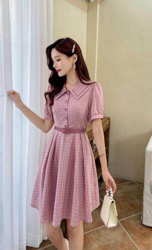 现货2021夏装新款品牌贴牌款领上刺绣淑女连衣裙M-XXL，女装连衣裙，艾涵o