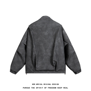 PY9099/P85新款宽松机能风磨砂皮衣皮夹克男休闲百搭痞帅上衣外套图片