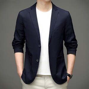 2023春秋季新款男士便服单西翻领西服外套中年商务休闲时尚上衣图片