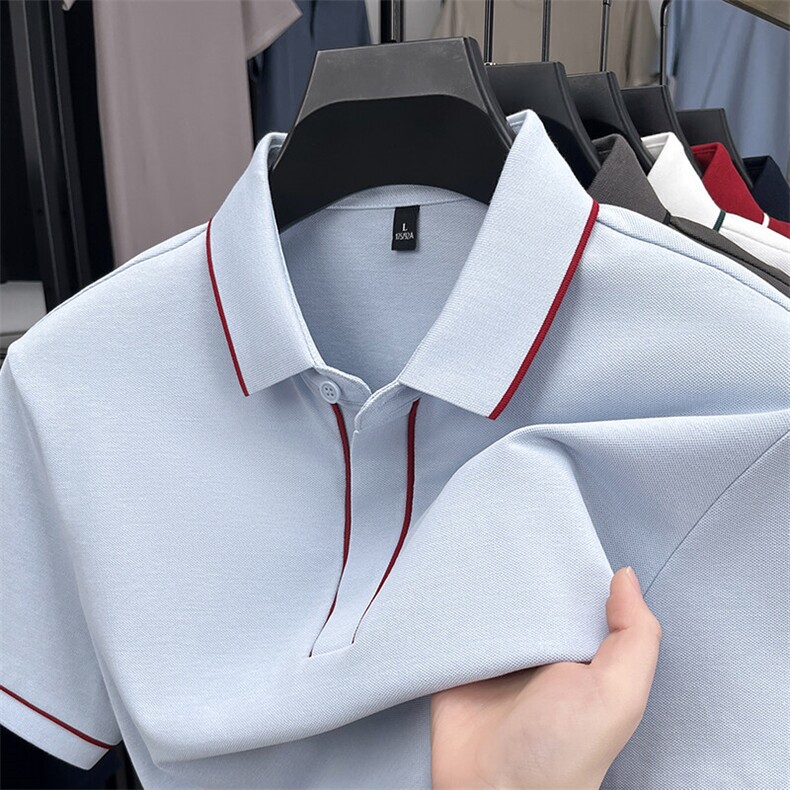 2025夏天新款设计感小众高品质条纹翻领加大码宽松休闲中年POLO衫图片