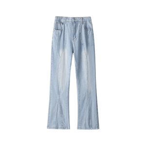白底平铺立体美式高街渐变水洗牛仔裤男微喇拼接潮牌裤子KZ014P63图片