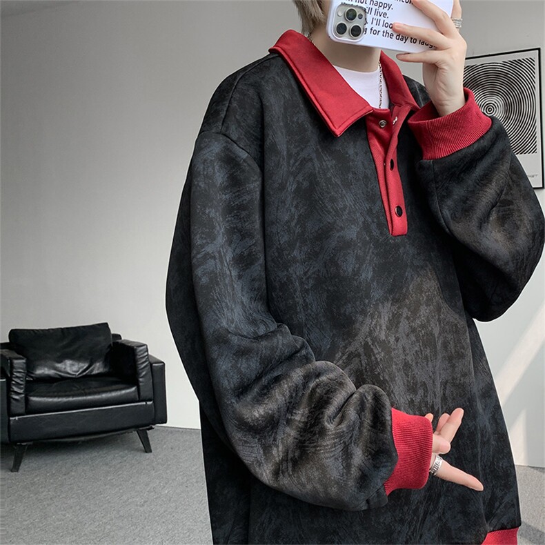 现货WY10159-特P50控88美式复古撞色解构拼接大码男宽松情侣卫衣,男装卫衣,电商A059