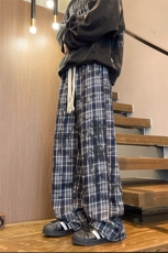 现货美式复古格子休闲长裤撞色直筒裤ZK7977-特批35加绒特p45，男装卫衣，电商A059