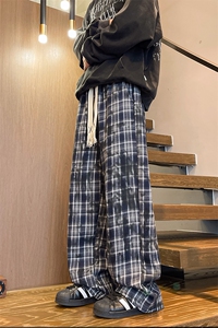 现货 美式复古格子休闲长裤撞色直筒裤 ZK7977-特批35 加绒特p45图片
