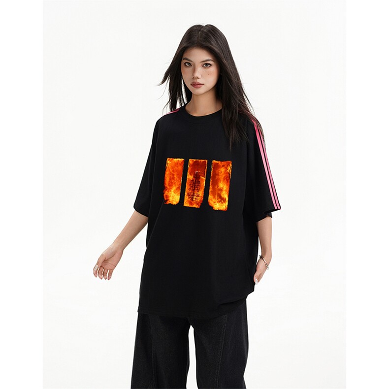 抖音得物高品质二开240克宽松纯棉美式潮牌三条杠织带短袖T恤，男装T恤，电商A486-1