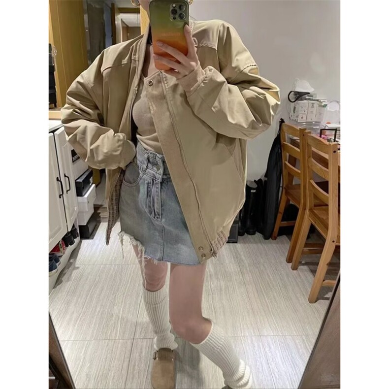 W10563-P78网图现货复古格子双面穿夹克宽松百搭潮流外套高品质,男装夹克,星座1608