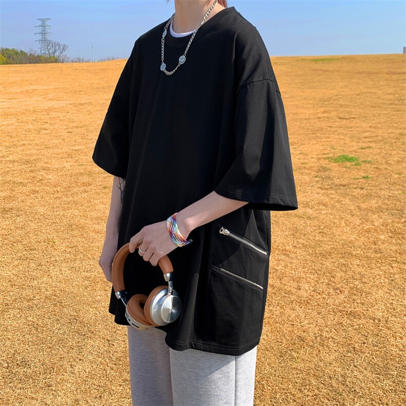 wassuphappy金属拉链短袖t恤男夏季薄款潮流美式五分袖休闲半袖,男装T恤,星座109-1