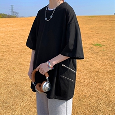 wassuphappy金属拉链短袖t恤男夏季薄款潮流美式五分袖休闲半袖，男装T恤，星座109-1