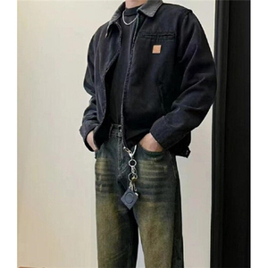 复古牛仔外套男款春秋季2024宽松工装夹克做旧衣服 J33图片