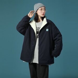 703-Y251 冬季高品质加厚羊羔毛拼色外套贴标双面穿蓝底图片
