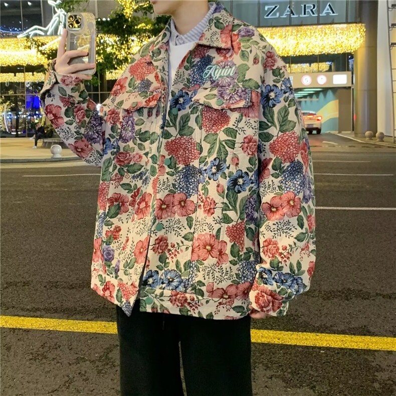 提花翻领夹克男高街痞帅花外套韩版情侣潮流网红长袖衬衫3722/P70,男装夹克,星座506