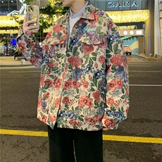 提花翻领夹克男高街痞帅花外套韩版情侣潮流网红长袖衬衫3722/P70，男装夹克，星座506