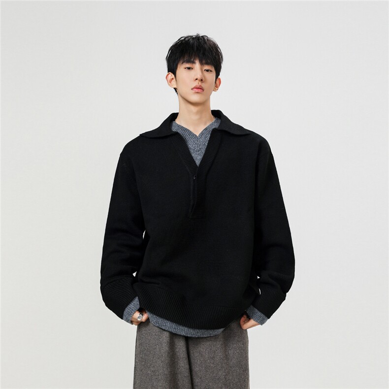 复古假两件翻领毛衣cleanfit老钱风针织打底衫514-912-P68控88，男装T恤，星座514