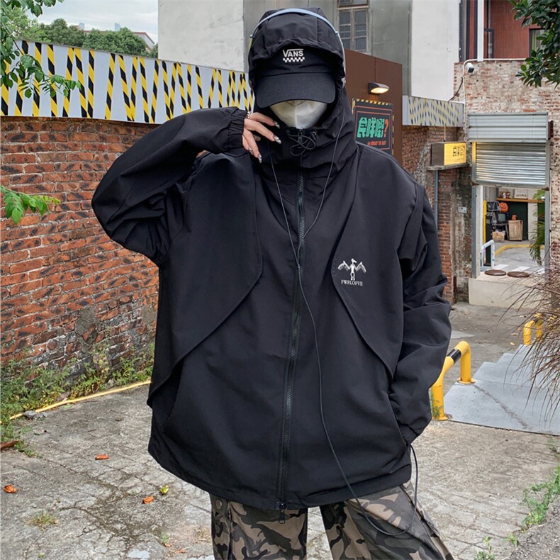 美式vibe拉链机能连帽冲锋衣女山系户外宽松外套防水MJK11P63,男装夹克,星座1116-2