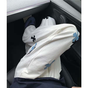 韩版十字架阔腿白色牛仔裤男女夏新款显瘦百搭慵懒垂感直筒长裤图片