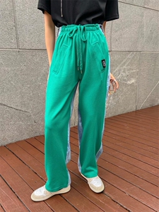 拼接牛仔 个性长裤图片