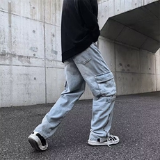复古牛仔裤子男夏季设计感小众大口袋高街工装裤N5037P53，男装牛仔裤，星座1116-2
