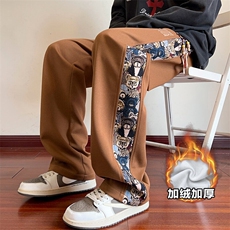 特批P40无差价薄款改加绒设计感拼接刺绣直筒拖地裤男K1188J加绒，男装休闲裤，电商A001