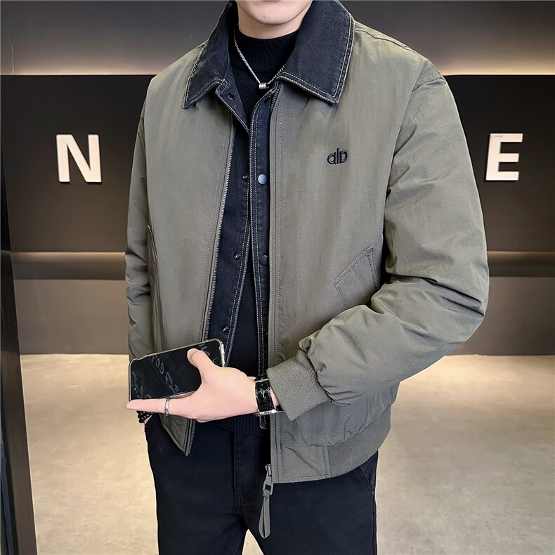 M-4XLB3539827P190绿色2025牛仔假两件翻领冬季男羽绒服外套,男装羽绒服,电商B353