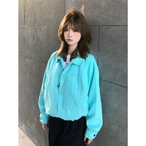 【沁蓝冰心】美式哈灵顿夹克女早秋翻领情侣外套百搭休闲宽松上衣