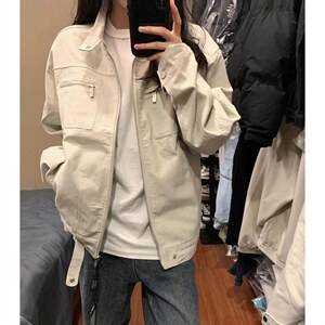 26春装高品质老钱风立领夹克外套男女美式潮牌拉链工装风宽松上衣图片