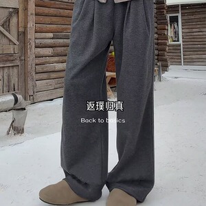 棕色休闲微喇裤秋冬大码胖mm梨形身材弹力显瘦高腰运动卫裤图片