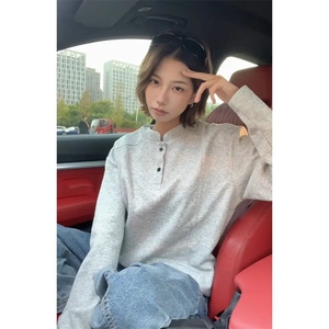 ZW03-P31 亨利领拼接长袖t恤男款早秋季正肩美式立领polo衫重磅图片