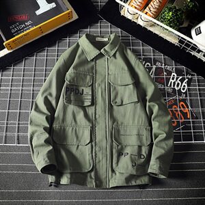2021春秋季新日系网格风大码潮男印花翻领工装夹克外套J965-P85图片