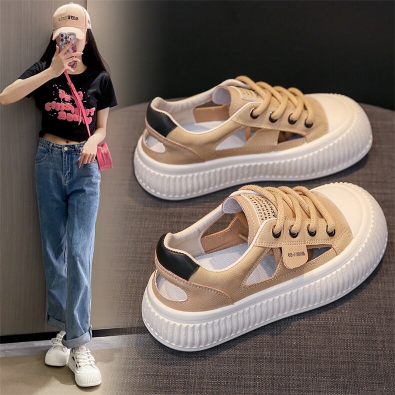 2023夏季新款ins韩版镂空透气小白鞋女潮学生厚底休闲板鞋凉鞋，女鞋凉鞋，电商A223