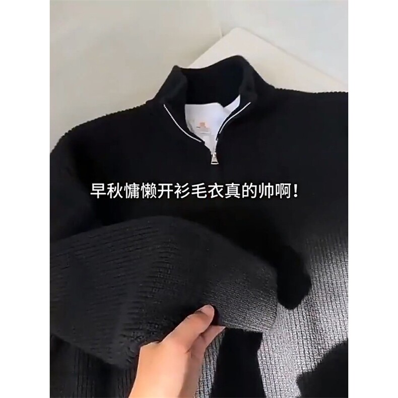 重磅秋冬北极绒双拉链毛衣开衫美式复古休闲慵懒风宽松针织衫外套,男装针织衫/毛衣,电商A486-1