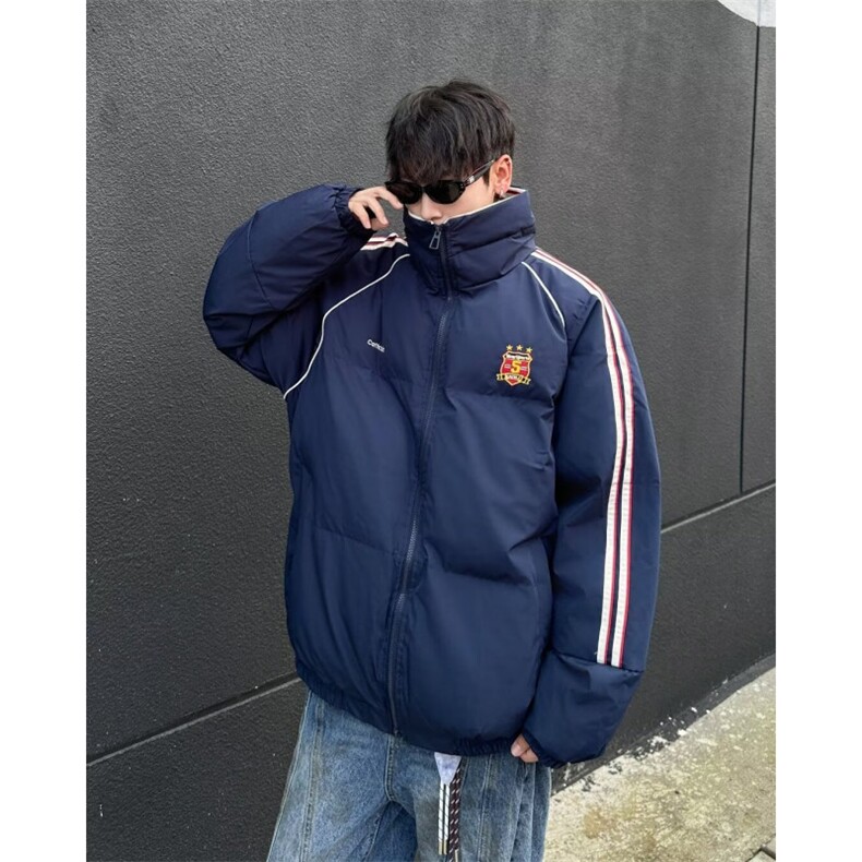 美式复古撞色织带翻领棉衣棉服男冬季加厚情侣面包服外套M9092,男装棉衣,星座506