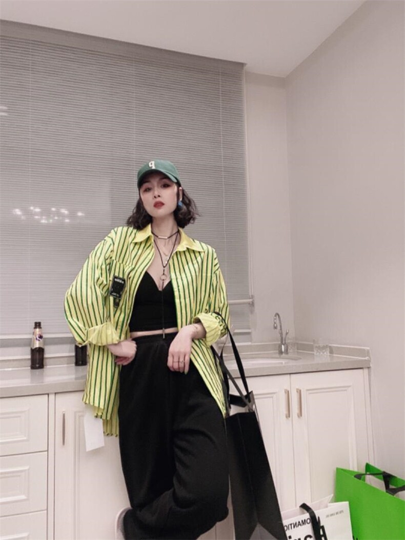韩版条纹衬衣ＭL黄兰2??色，其它，可纳奇