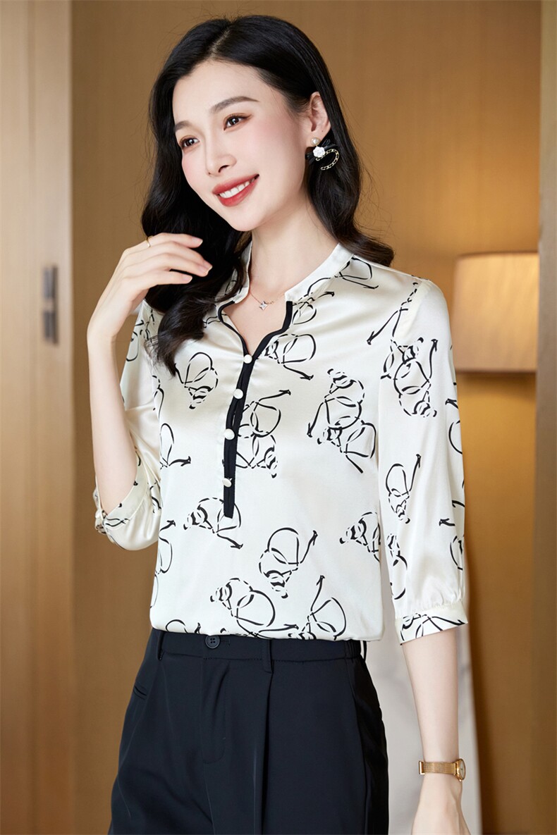 高级感印花真丝衬衫女桑蚕丝2025夏新款衬衣短袖大码气质妈妈上衣,女装衬衫,阿舍尔精品