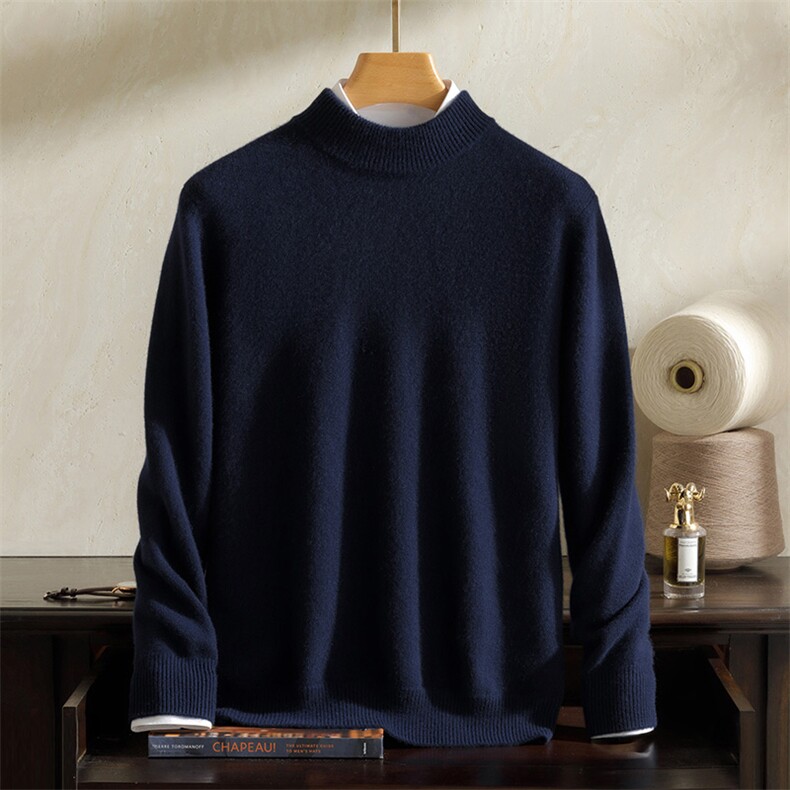 半高领纯色羊绒衫男冬季加厚保暖羊绒打底毛衣男装，男装羊绒套衫，澳坤羊绒