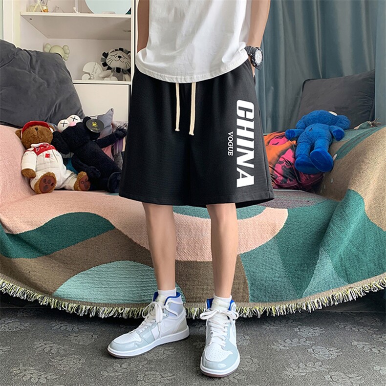 HD74001-P22 华夫格短裤男大码宽松五分裤男直筒中裤图片