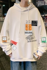 WY2121-P35加绒款-P40纯棉连帽卫衣男大码运动帽衫宽松薄外套男，男装卫衣，电商A040