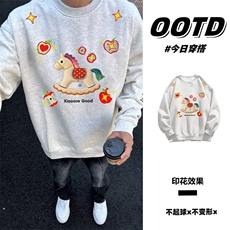 1506-1/WA2-161/P42卫衣男女款休闲宽松印花圆领上衣服情侣红色，男装卫衣，星座1506-1