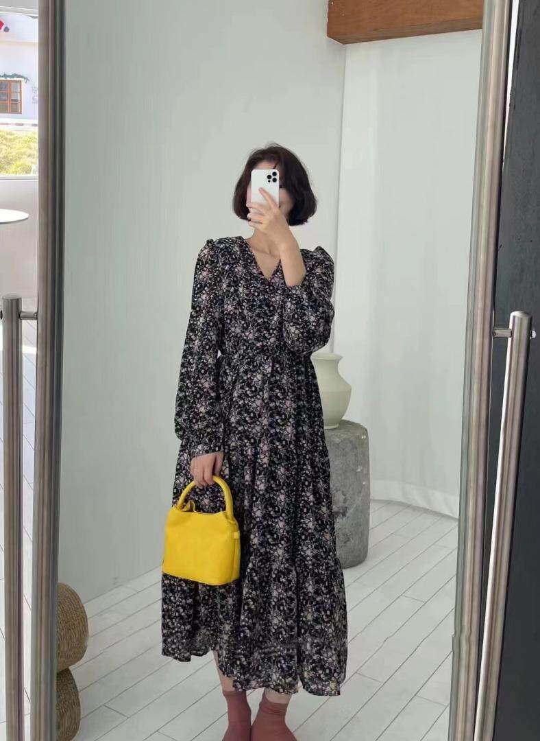 秋季长款碎花连衣裙，女装连衣裙，依启蒙(1F)
