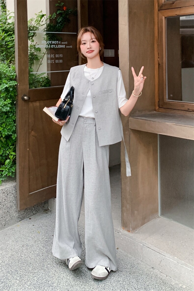 夏季阔腿裤马甲时尚两件套女,女装套装/套裙,秋水欣儿