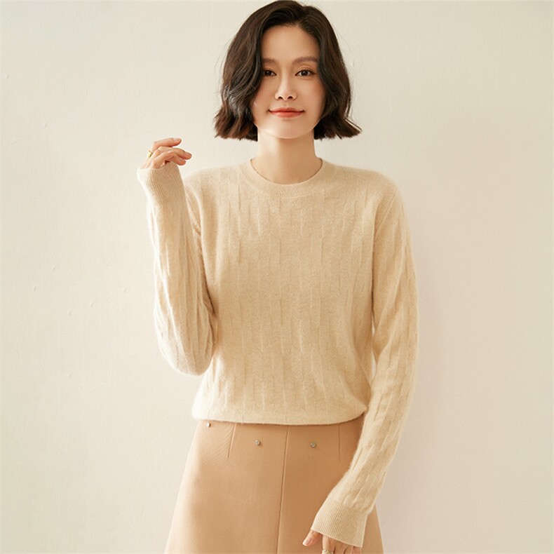 一线成衣~无缝圆领山羊绒衫女羊绒毛衣宽松洋气针织打底衫,女装羊绒衫,纳丰羊绒