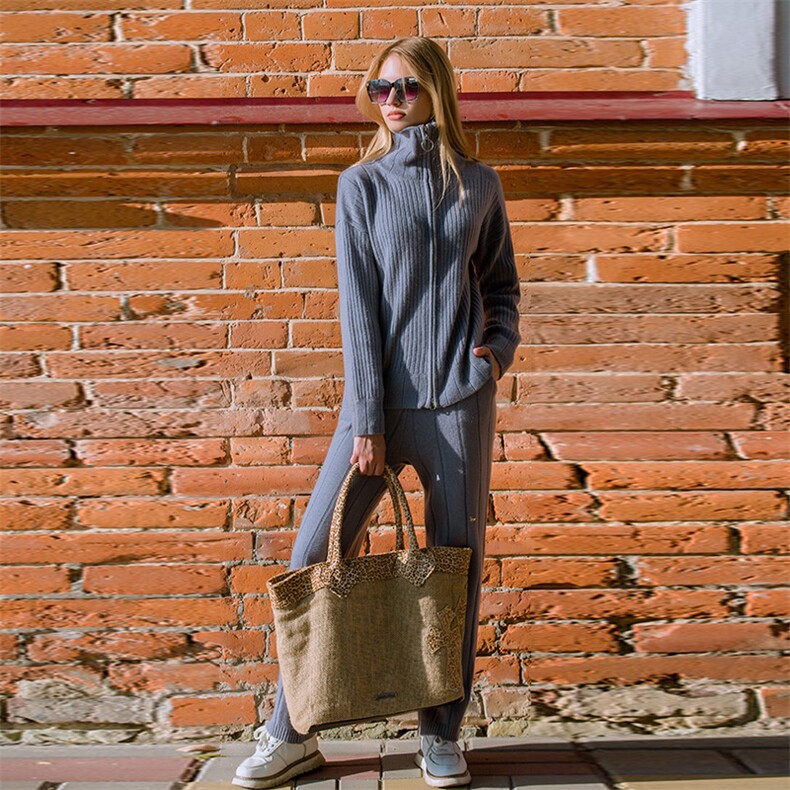 韩版女宽松立领羊毛开衫+半身裙套装毛衣秋冬款针织两件套1，女装套装/套裙，美创羊绒