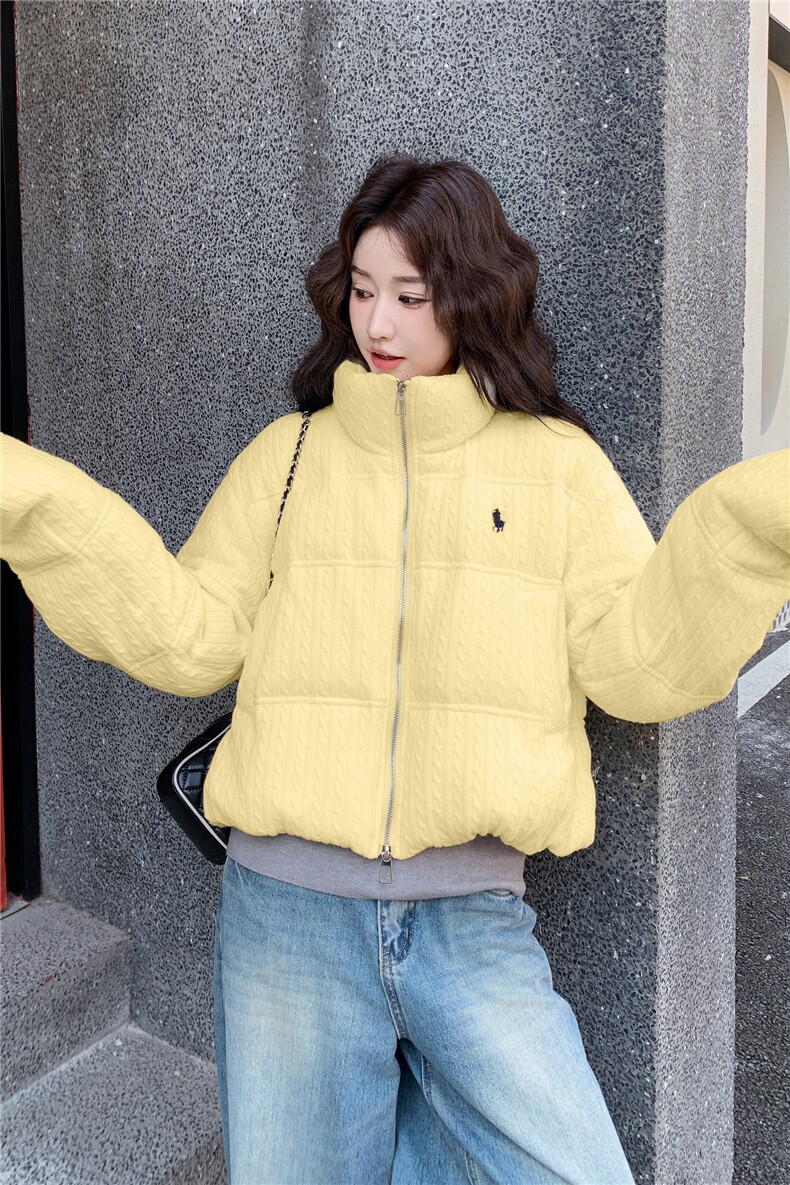 韩系chic黄色羽绒服女冬2025超火好看高级小众短款加厚面包服外套,女装羽绒服,2C271
